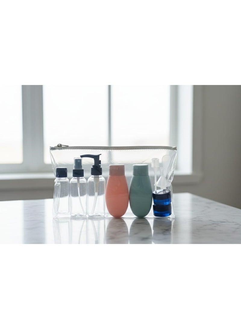 11-Piece Travel Cosmetic Bag Set with Refillable Bottles – Compact Toiletry Organizer for Daily & Travel Use